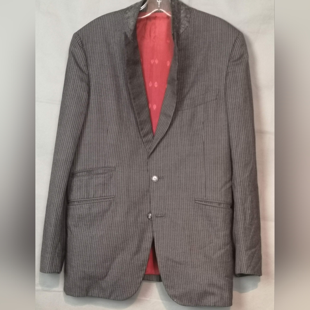 Vintage Gray w/Black Pinstripe Blazer with Red Lining